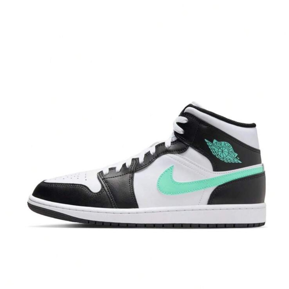 Men's Jordan 1 Mid White/Green Glow-Black Mens 9